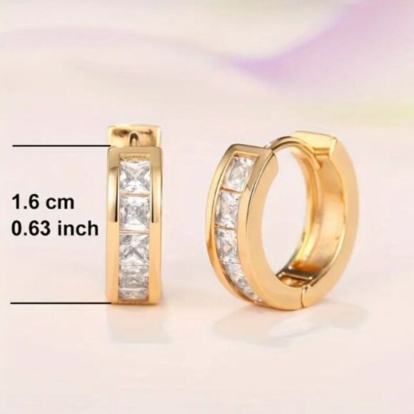 Simple Sparkling Gold Cubic Zirconia Hoop Earrings - Picture 4 of 6